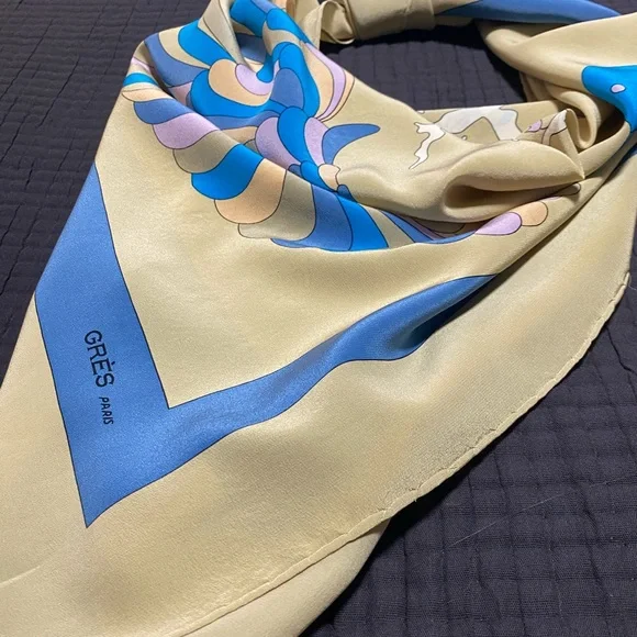 100% Silk Vintage Grès Scarf Peacock Bird - Picture 7 of 7